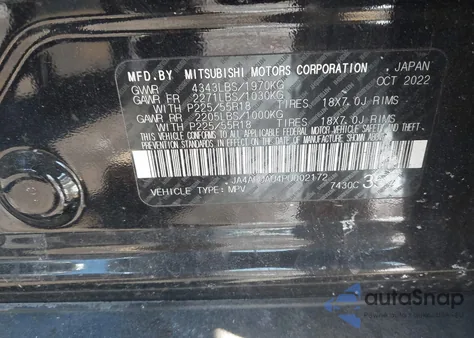 2023 Mitsubishi Outlander Sport 2.0 Es Awc/2.0 Le Awc/2.0 Ralliart Awc/2.0 S Awc/2.0 Se Awc from USA, damaged, VIN JA4ARUAU4PU002172